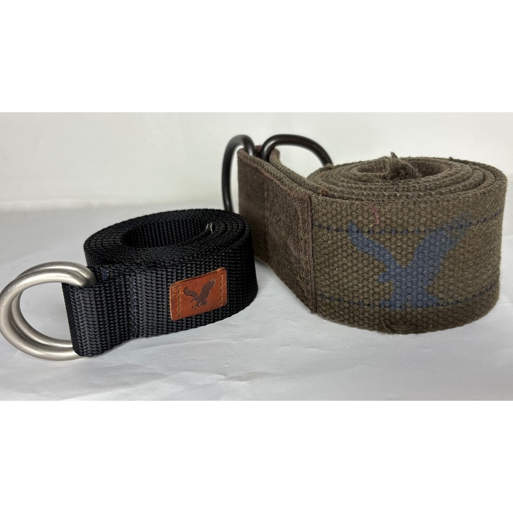 American Eagle Outfitters Mens D-Ring Web Belt Set Black Olive Green M/L M/M
